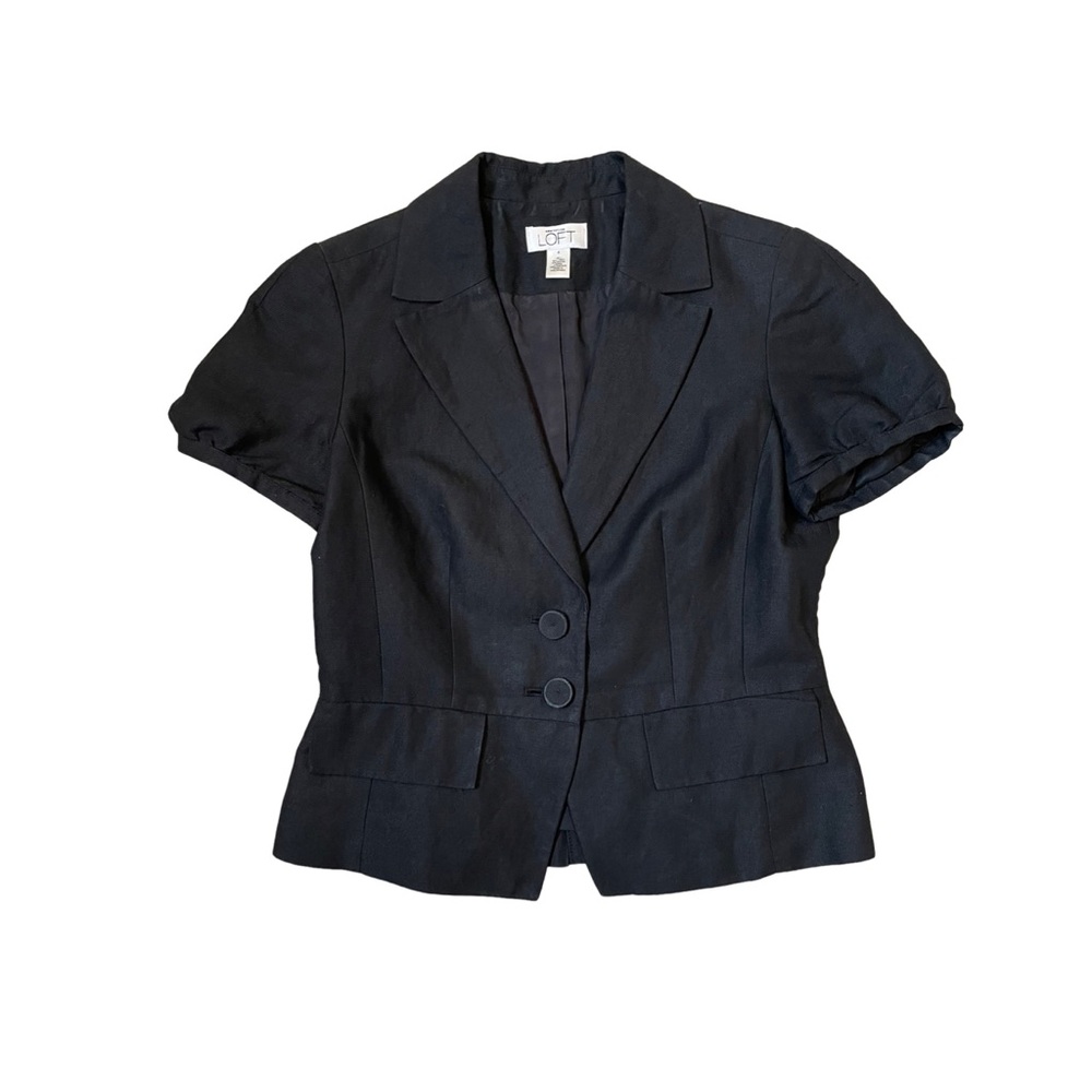 Anntaylor Loft | Puff Sleeve Short S/S Button Up Black Suit Jacket - 4 $89